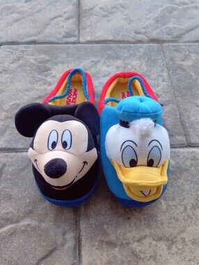 Disney Mickey & Donald Plush Kids Slippers - Black, Blue, Red, Yellow